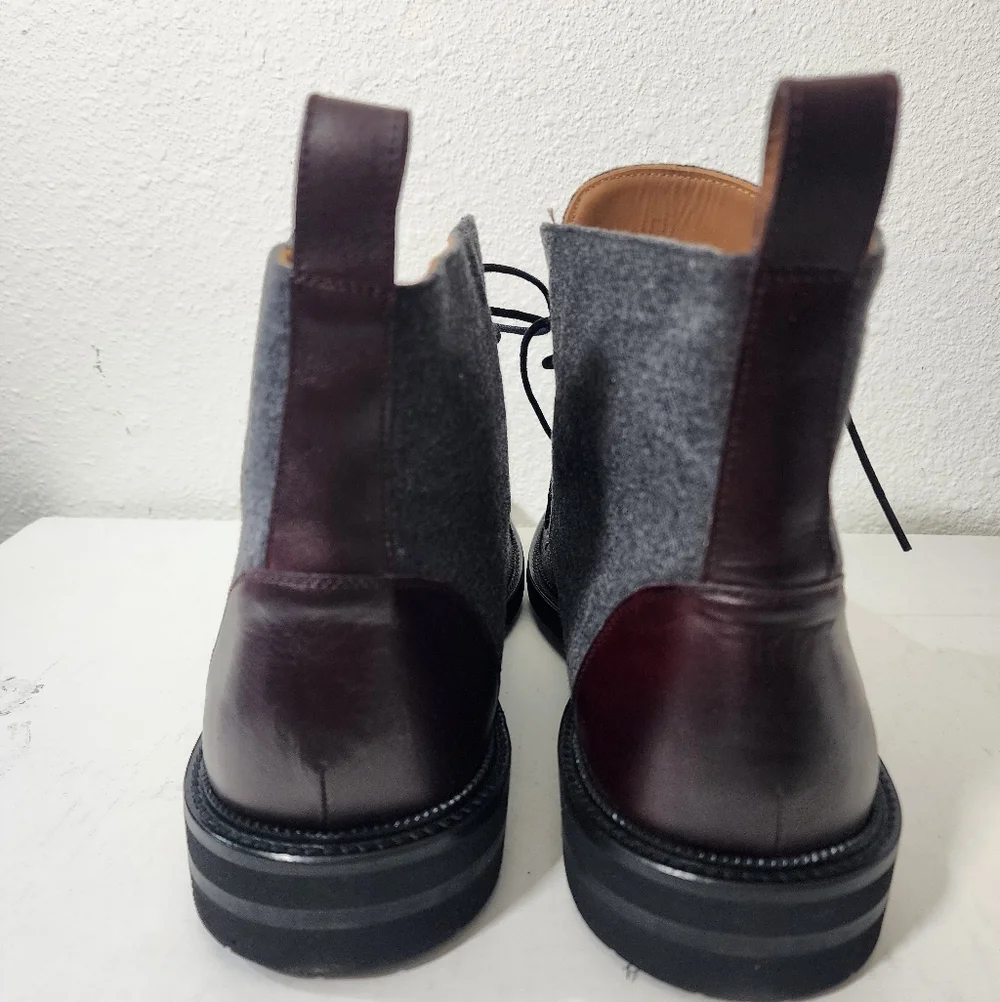 TAFT Jack Boot Men’s Gray Wool Lace Up Ankle Boots Burgundy Leather Size 13
